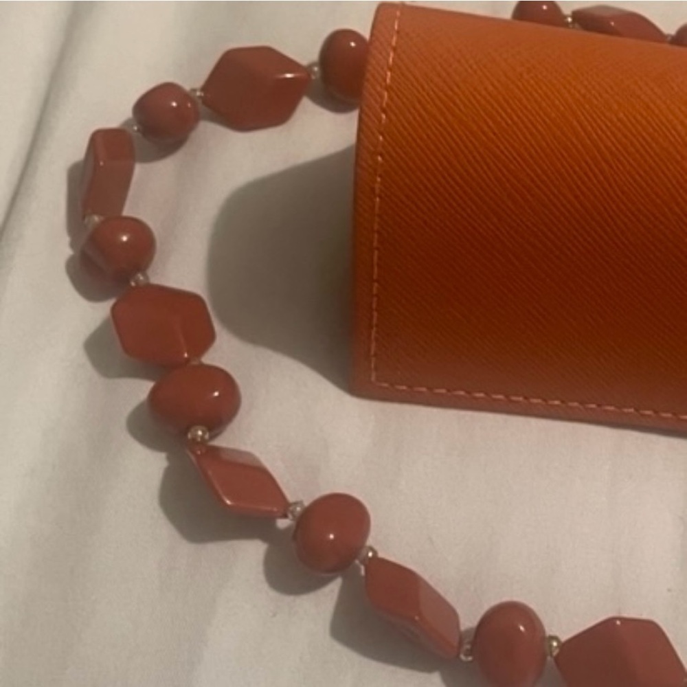 𝒮𝒶𝓁ℯ ✮ Tory Burch Eyeglass Case Caramel Burnt Orange Butterscotch Bakelite & Pin - Picture 6 of 15
